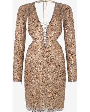 Roberto Cavalli Midi Dress With Sequins - Natural