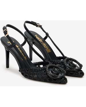 Roberto Cavalli Slingback Heels With Braided Design - Black