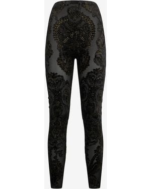 Roberto Cavalli Devoré Chenille Leggings With Ornamental Print - Black