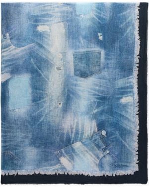 Roberto Cavalli Cotton Scarf With Denim Patchwork Print - Blue