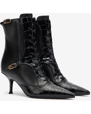 Roberto Cavalli Crocodile-Effect Lace-Up Ankle Boots - Black