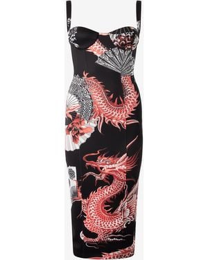 Roberto Cavalli Midi Dress With Dragon - White
