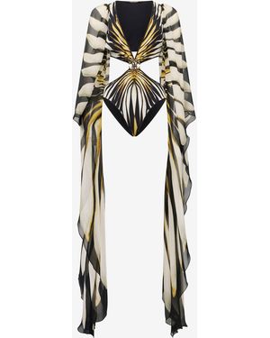 Roberto Cavalli Ray Of Print Cut-Out One-Piece Swimsuit - White