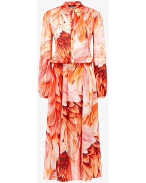 Roberto Cavalli Long Dress Plumage Print - White