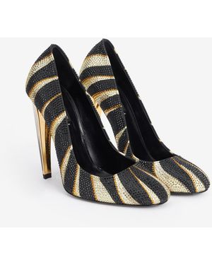 Roberto Cavalli Print Satin Court Shoes With Rhinestones - Black