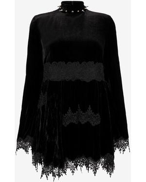 Roberto Cavalli Spike-Embellished Velvet Mini Dress - Black