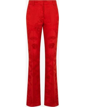 Roberto Cavalli Dark Trousers With Dragon Pattern - Red