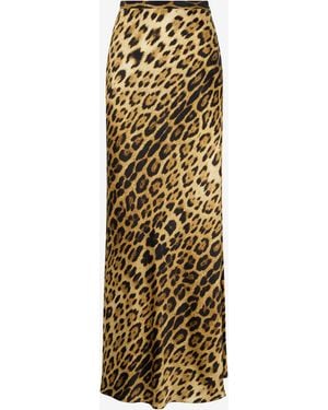 Roberto Cavalli Silk Skirt With Jaguar Skin Print - Metallic