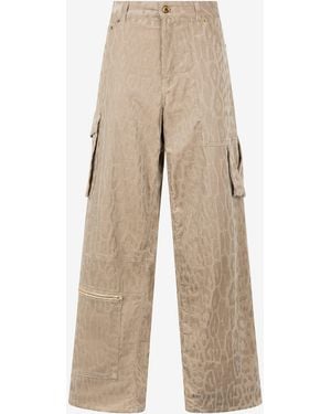 Roberto Cavalli Cargo Pants With All-Over Jaguar Skin Pattern - Natural