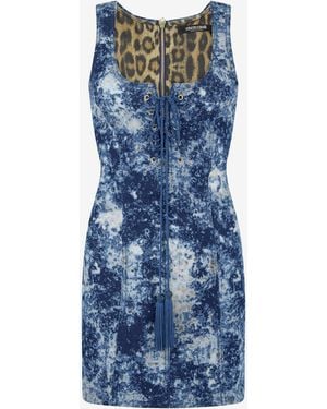 Roberto Cavalli Mini Dress With Discoloration - Blue