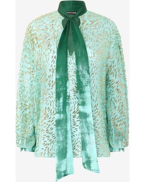 Roberto Cavalli Silk-Blend Blouse With Radiant Pattern - Green