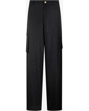 Roberto Cavalli Silk Cargo Trousers With Monogram Rc - Black