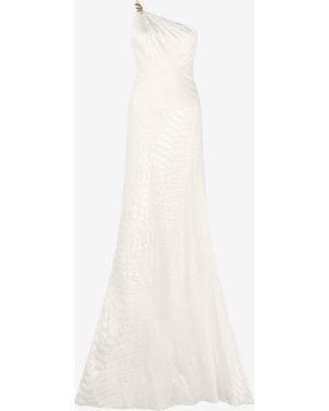 Roberto Cavalli One-Shoulder Dress With Serpentine Print - White