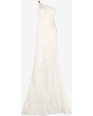 Roberto Cavalli One-Shoulder Dress With Serpentine Print - White