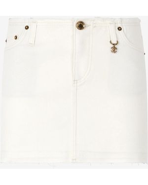 Roberto Cavalli Frayed Denim Miniskirt - Natural