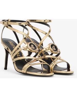 Roberto Cavalli High-Heel Sandals With Logo Medallion - Multicolor