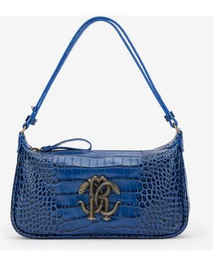 Roberto Cavalli Shoulder Bag With Mirror Snake Monogram - Blue