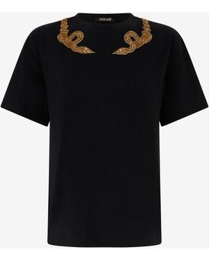 Roberto Cavalli T-Shirt With Snake Embroidery - Black