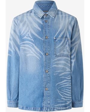 Roberto Cavalli Denim Shirt With Tiger Skin Print - Blue