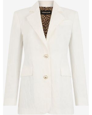 Roberto Cavalli Cotton Jacquard Blazer With Leopard Print - Natural