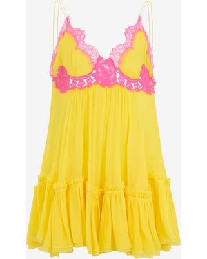 Roberto Cavalli Chiffon Dress With Lace Detail - Yellow