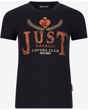 Roberto Cavalli Lovers Club Print T-Shirt - Black