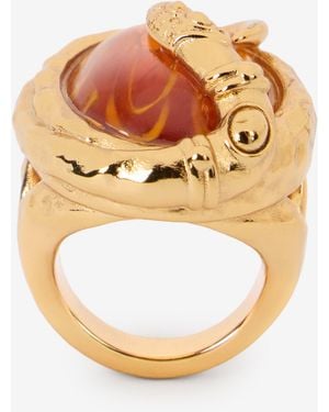 Roberto Cavalli Bague Serpent Dorée Avec Pierre Couleur Ambre - Métallisé