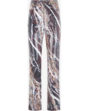Roberto Cavalli Skinny Trousers With Marble Print - White