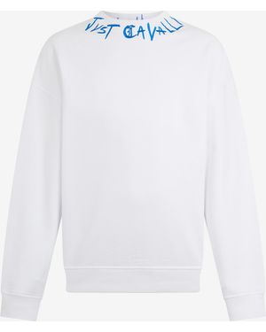 Roberto Cavalli Cotton Sweatshirt With Graffiti Logo - White