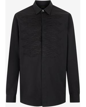 Roberto Cavalli Cotton Shirt With Embroidered Zebra Motif - Black