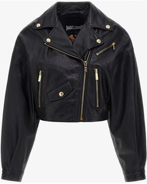 Roberto Cavalli Just Cavalli Leather Bomber Jacket - Black