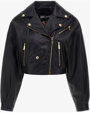 Roberto Cavalli Just Cavalli Leather Bomber Jacket - Black