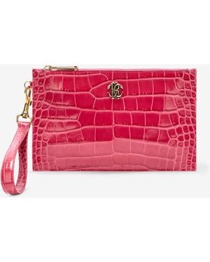 Roberto Cavalli Crocodile-Effect Flat Clutch - Red