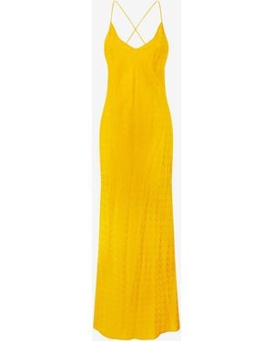 Roberto Cavalli Long Dress With Mirror Snake Monogram - Yellow