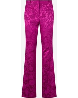 Roberto Cavalli Brocade Flared Trousers With Jacquard Florentine Flowers Motif - Pink
