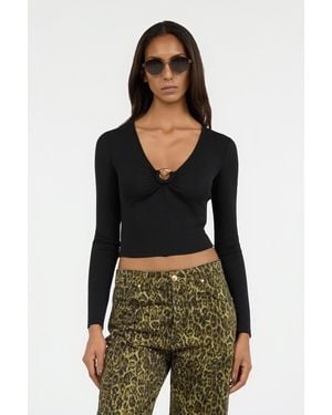 Roberto Cavalli Lurex Crop Top With Ring Detail - Black