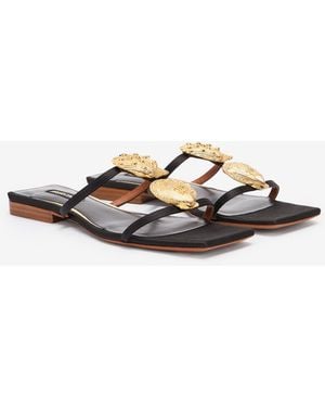 Roberto Cavalli Flat Sandals With Golden Shells - Multicolor