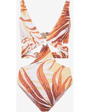 Roberto Cavalli Golden Palm One-Piece Swimsuit - White