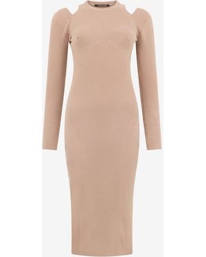 Roberto Cavalli Cut-Out Ribbed Midi Dress - Natural