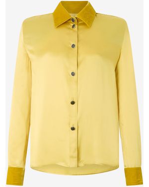 Roberto Cavalli Ochre Silk Shirt With Velvet Inserts - Yellow