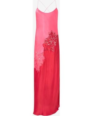 Roberto Cavalli Long Dress With Perforated Rose Pattern - Red