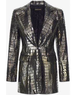 Roberto Cavalli Printed Leather Blazer - Black