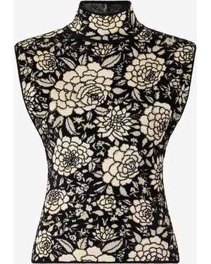 Roberto Cavalli Knitted Top With Jacquard Floral Pattern - Black