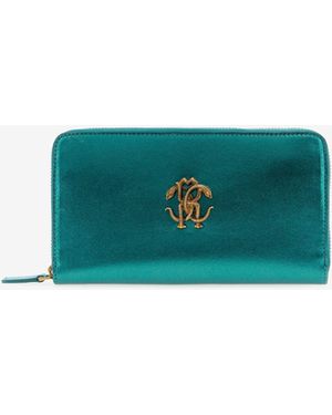 Roberto Cavalli Wallet With Monogram Rc And Zip - Green