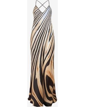 Roberto Cavalli Zebra Print Slip Dress - White