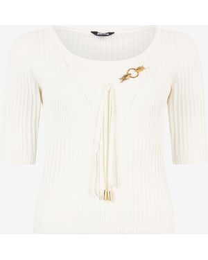 Roberto Cavalli Three-Quarter-Sleeve Crop Top - Natural