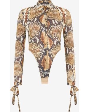 Roberto Cavalli Python Print Shirt Bodysuit - White