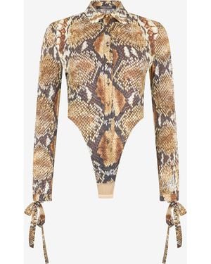 Roberto Cavalli Python Print Shirt Bodysuit - White