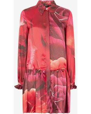 Roberto Cavalli Mini Shirt Dress With Rose Print - Red