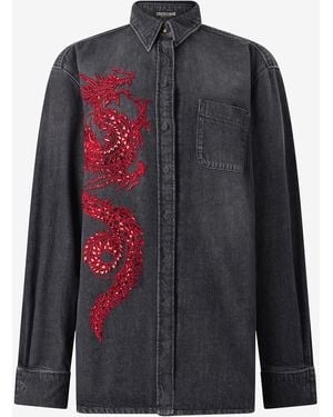 Roberto Cavalli Camisa Con Bordado Y Lentejuelas - Azul